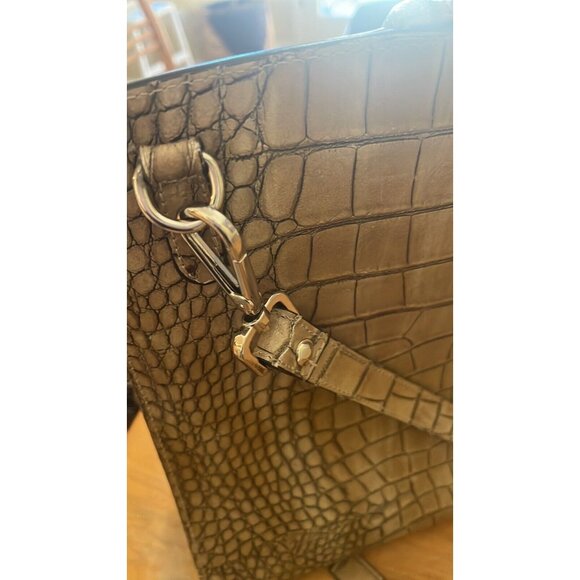 Crocodile embossed leather satchel purse made in Italy adjustable strap no brand - Picture 9 of 11